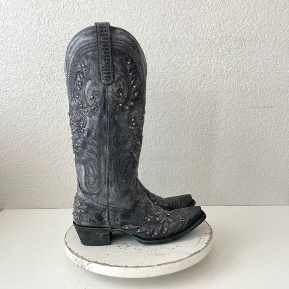 Lane Santorini Womens Cowboy Boots 7.5 Black Gray Western Cowgirl Mid Calf Tall - Picture 2 of 11